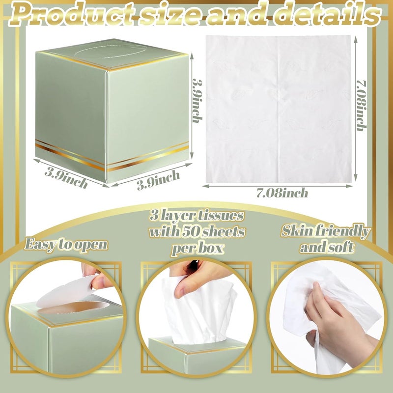 Fourluoo 12 Pack Facial Tissues Cube Boxes Face Tissue Box 600 Sheets 3 ply Square Tissues Soft Tissue Paper Bulk for Car Pocket Toilet Household Bedroom Family(Sage Green) - Image 3